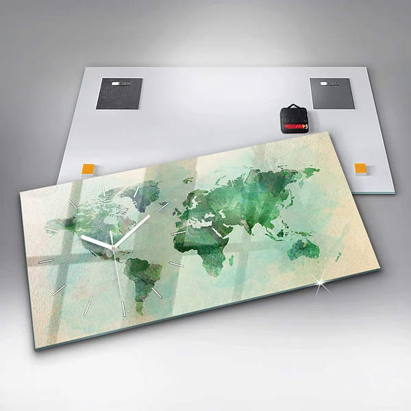 Horizontale Uhr mit motiv Aquarell Weltkarte