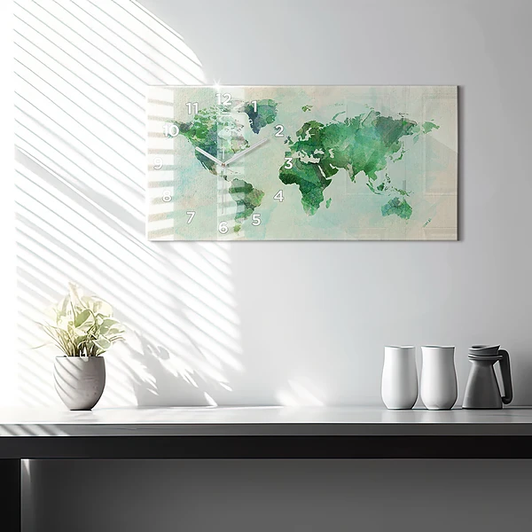 Horizontale Uhr mit motiv Aquarell Weltkarte