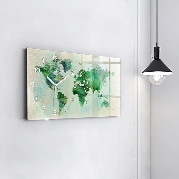 Horizontale Uhr mit motiv Aquarell Weltkarte