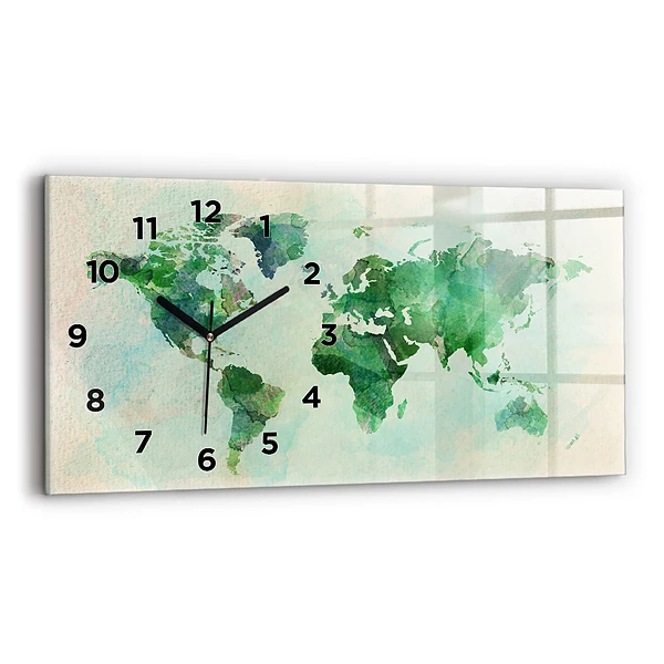 Horizontale Uhr mit motiv Aquarell Weltkarte