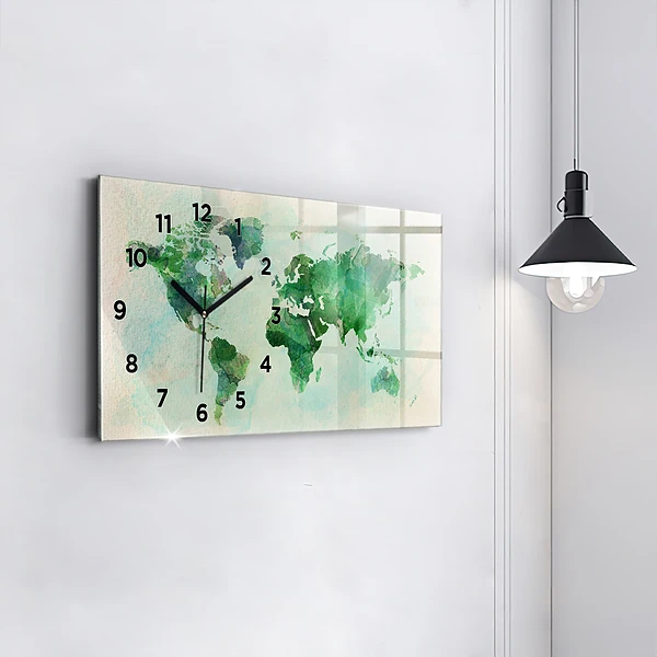 Horizontale Uhr mit motiv Aquarell Weltkarte