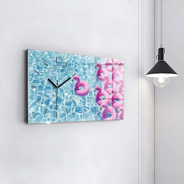 Horizontale Uhr mit motiv Aufblasbare Flamingos