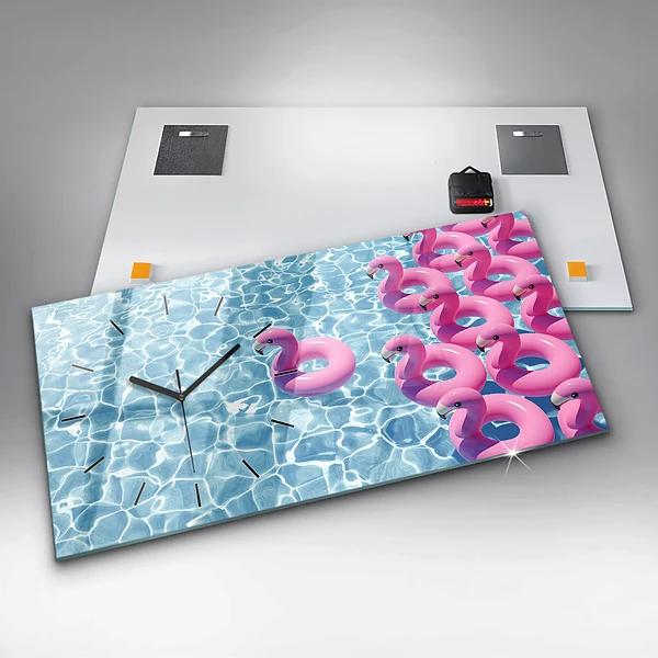 Horizontale Uhr mit motiv Aufblasbare Flamingos