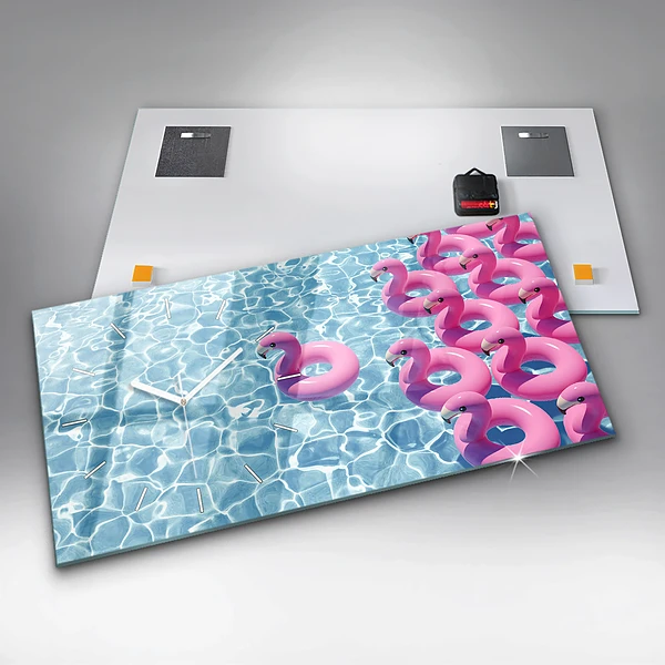 Horizontale Uhr mit motiv Aufblasbare Flamingos