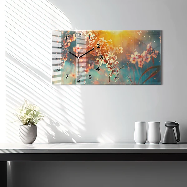 Horizontale Uhr Frühlingsblumen