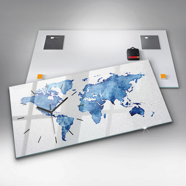 Horizontale Uhr mit motiv Aquarellierte Weltkarte