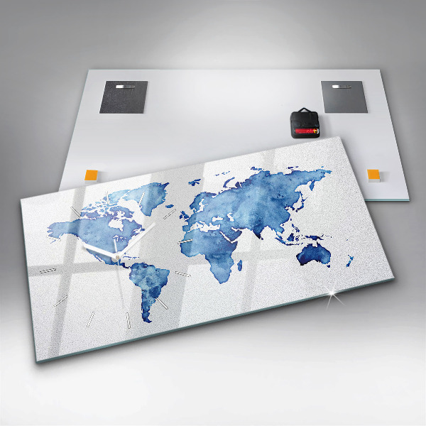 Horizontale Uhr mit motiv Aquarellierte Weltkarte