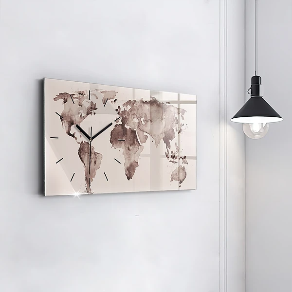 Horizontale Uhr mit motiv Aquarellkarte der Welt