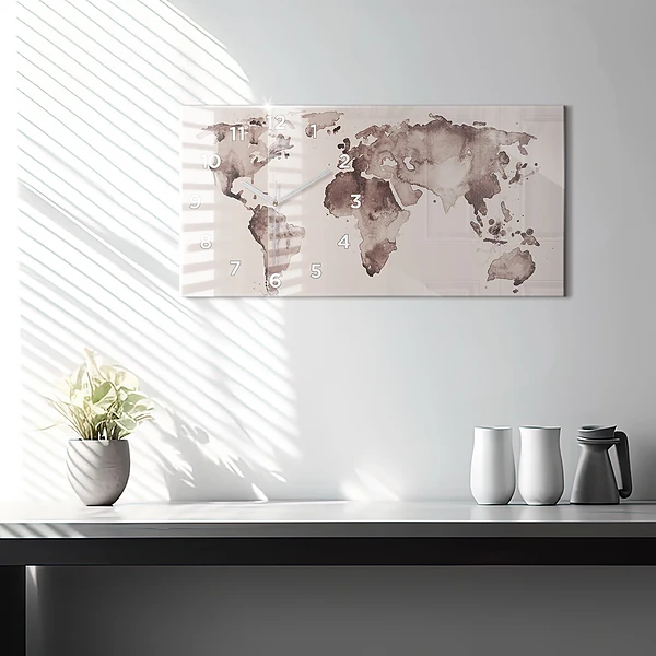 Horizontale Uhr mit motiv Aquarellkarte der Welt