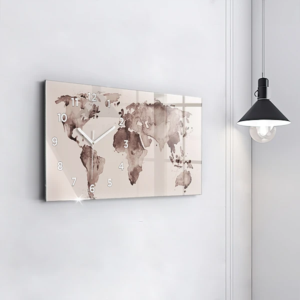 Horizontale Uhr mit motiv Aquarellkarte der Welt