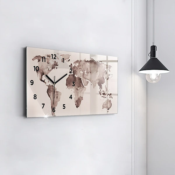 Horizontale Uhr mit motiv Aquarellkarte der Welt