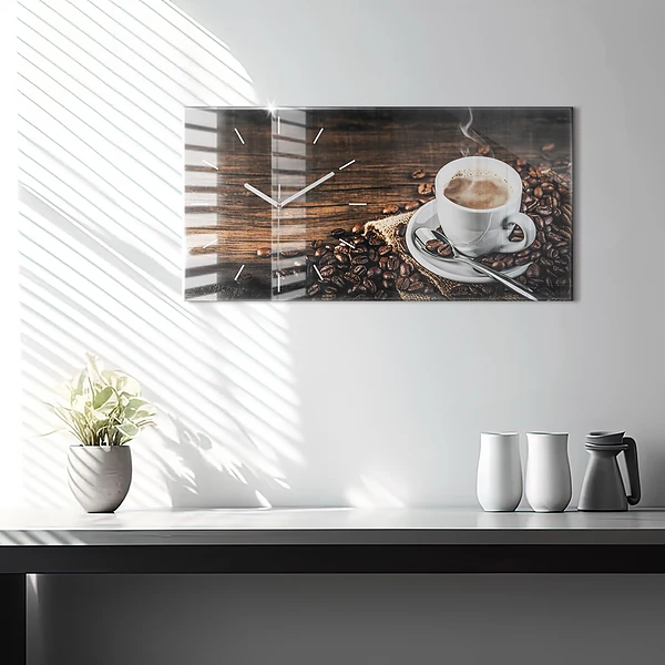 Horizontale Uhr mit motiv Tasse und Kaffeebohnen