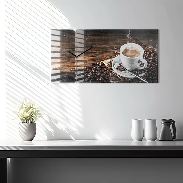 Horizontale Uhr mit motiv Tasse und Kaffeebohnen