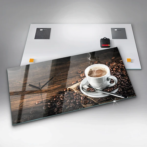 Horizontale Uhr mit motiv Tasse und Kaffeebohnen