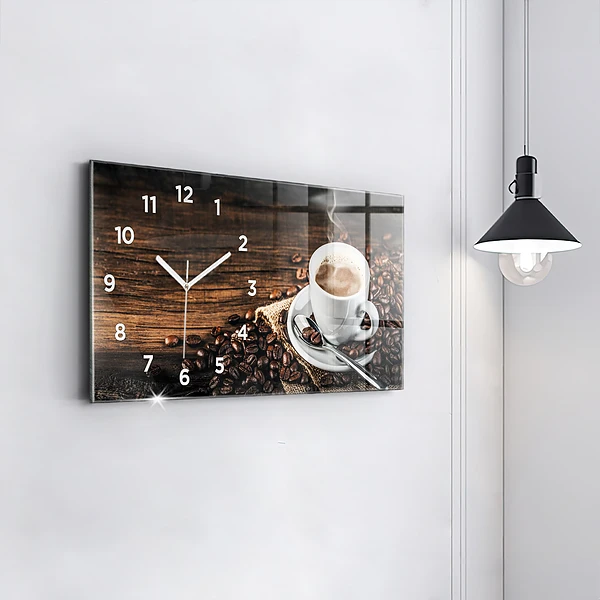 Horizontale Uhr mit motiv Tasse und Kaffeebohnen