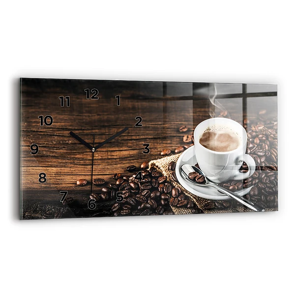 Horizontale Uhr mit motiv Tasse und Kaffeebohnen