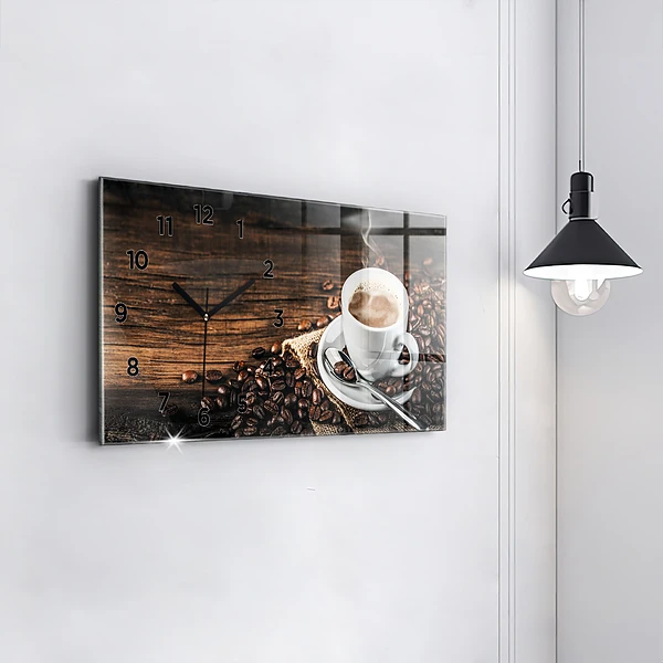 Horizontale Uhr mit motiv Tasse und Kaffeebohnen
