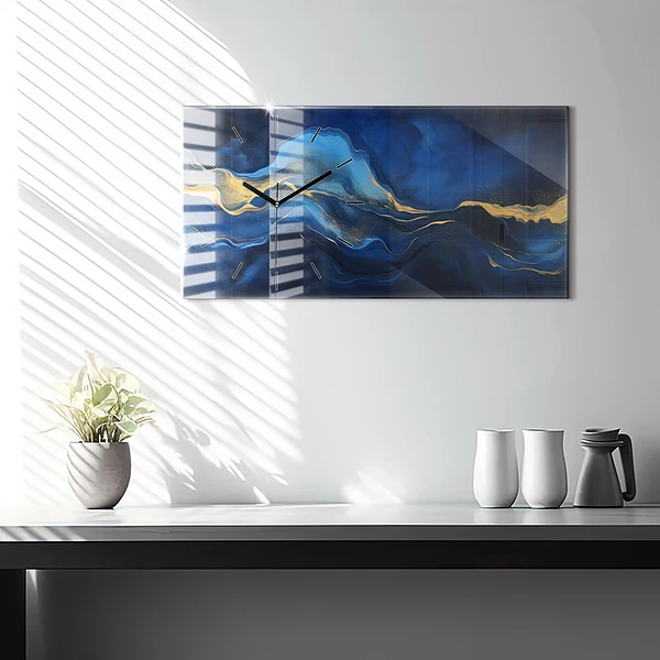 Horizontale Uhr mit motiv Blauer Marmor