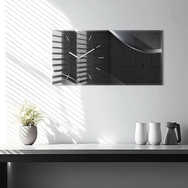 Horizontale Uhr mit motiv Schwarze und silberne Linien
