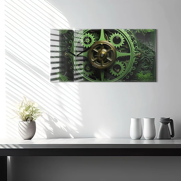 Horizontale Uhr mit motiv Grüner Mechanismus
