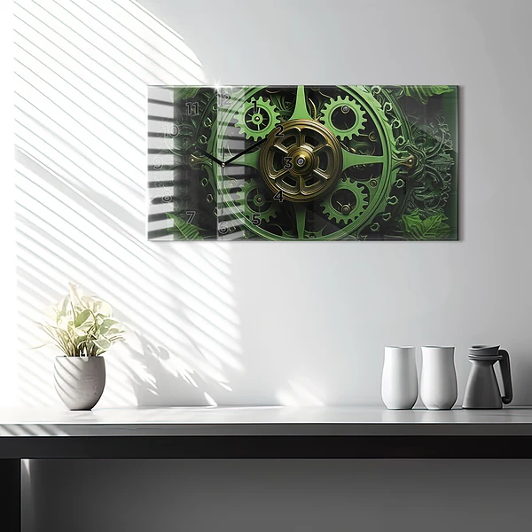Horizontale Uhr mit motiv Grüner Mechanismus