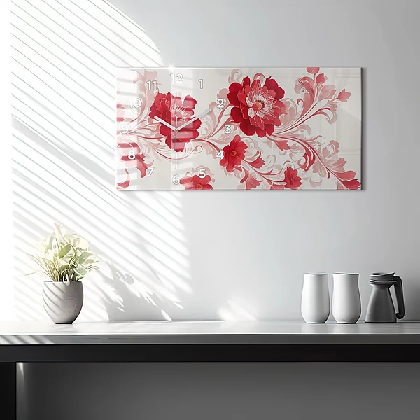 Horizontale Uhr Rote Blumen