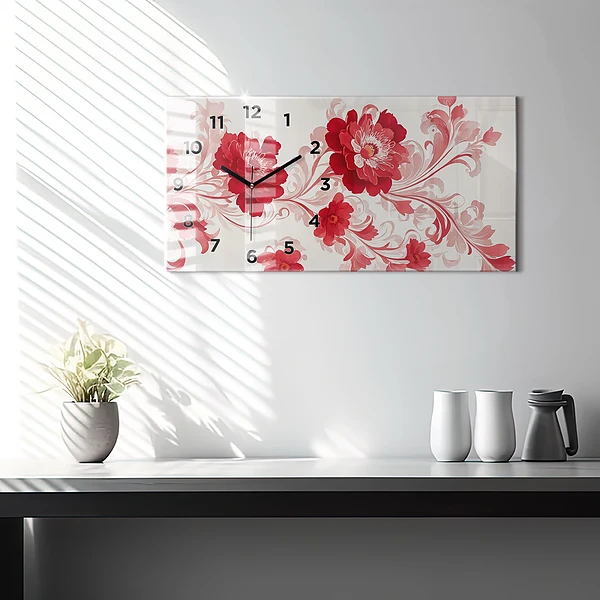 Horizontale Uhr Rote Blumen