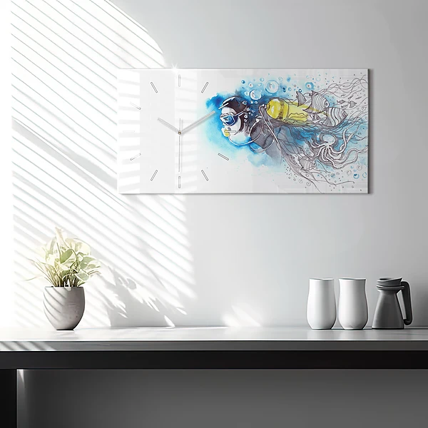 Horizontale Uhr mit motiv Unterwasserleben von Fischen