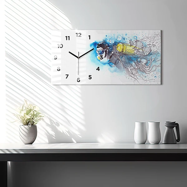 Horizontale Uhr mit motiv Unterwasserleben von Fischen