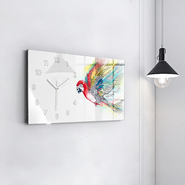 Horizontale Uhr Bunter Papagei im Flug