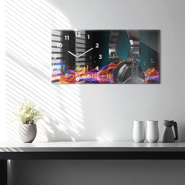 Horizontale Uhr Kopfhörer und Schallwellen