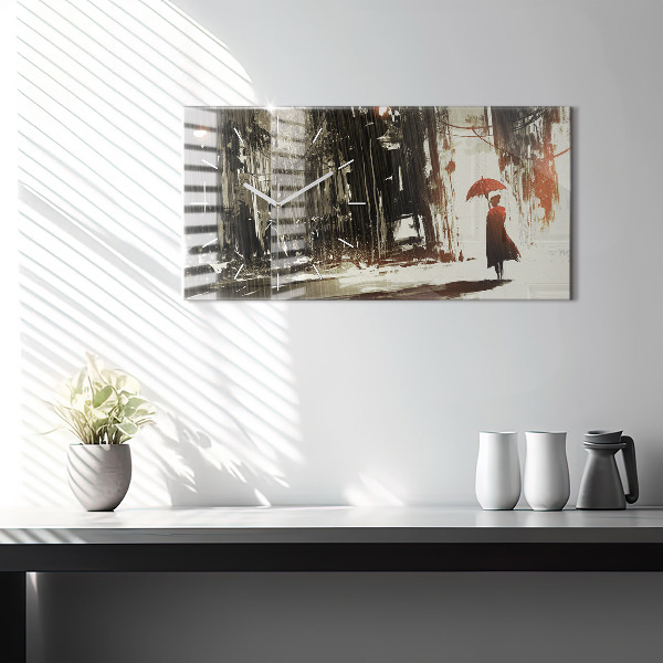 Horizontale Uhr mit motiv Frau in regnerischer Nacht