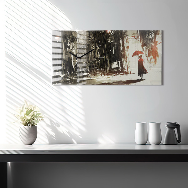 Horizontale Uhr mit motiv Frau in regnerischer Nacht