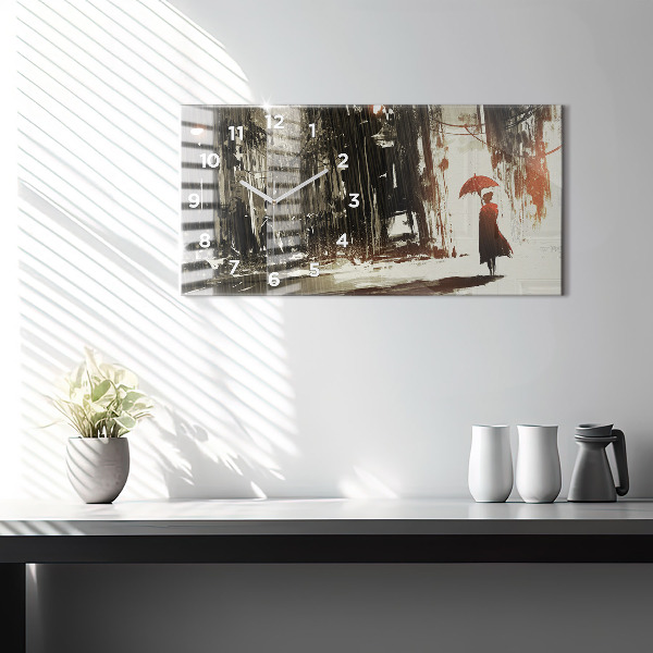 Horizontale Uhr mit motiv Frau in regnerischer Nacht