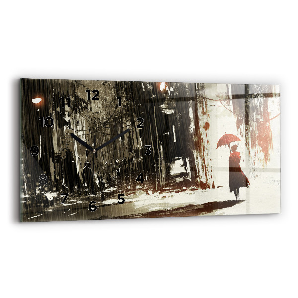 Horizontale Uhr mit motiv Frau in regnerischer Nacht