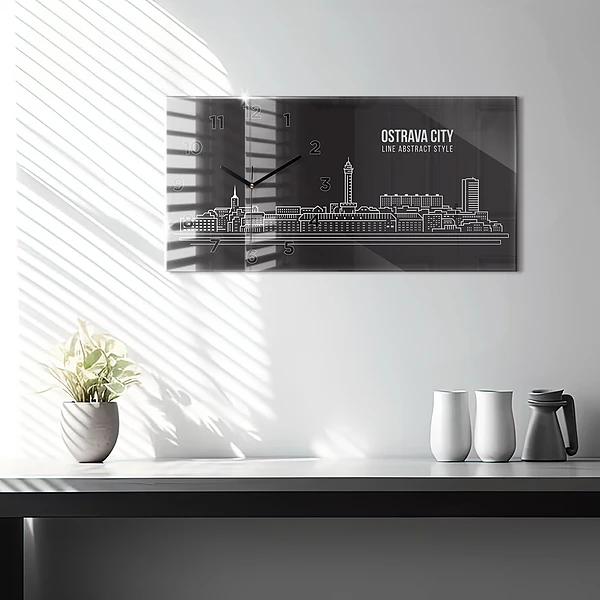 Horizontale Uhr mit motiv Zeichnung der Stadt Ostrau