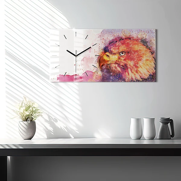 Horizontale Uhr mit motiv Aquarell Hintergrund eines Adlers