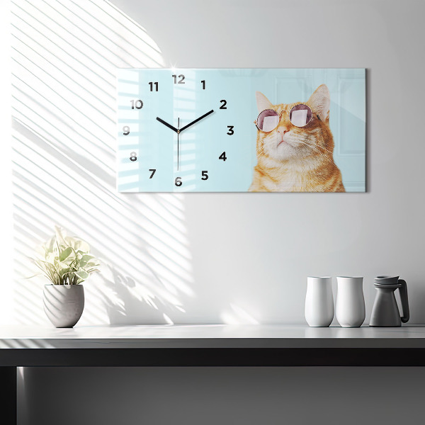 Horizontale Uhr mit motiv Lustige Katze mit Brille