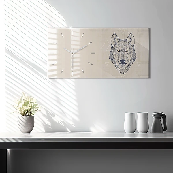 Horizontale Uhr mit motiv Wolfskopf