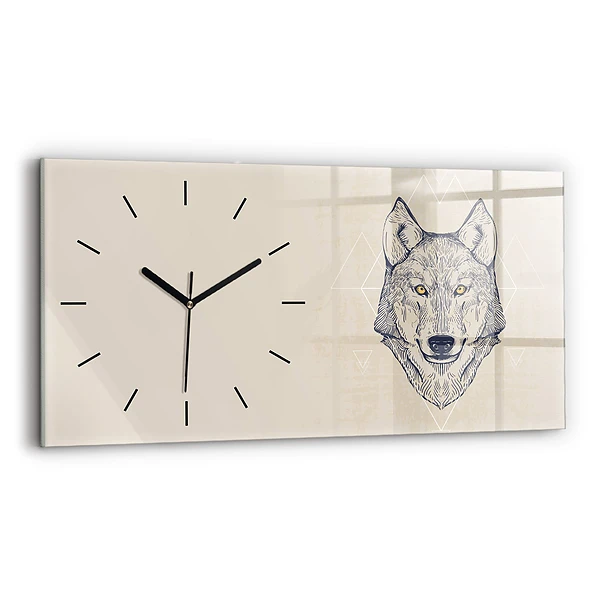 Horizontale Uhr mit motiv Wolfskopf