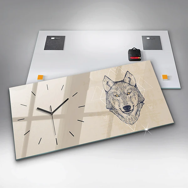 Horizontale Uhr mit motiv Wolfskopf