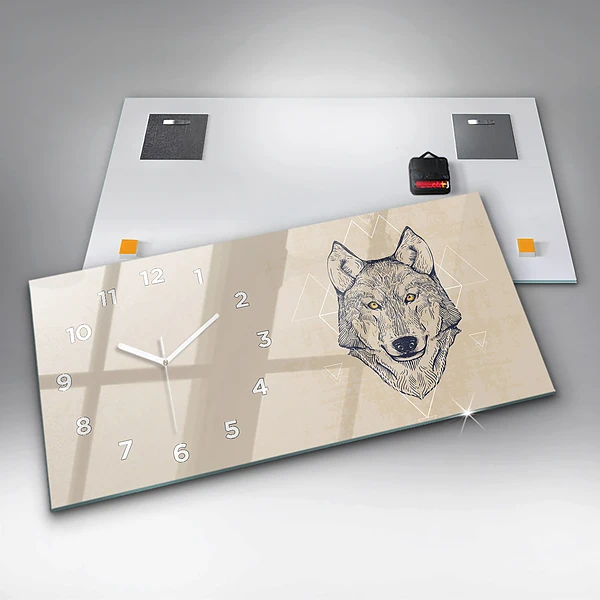 Horizontale Uhr mit motiv Wolfskopf