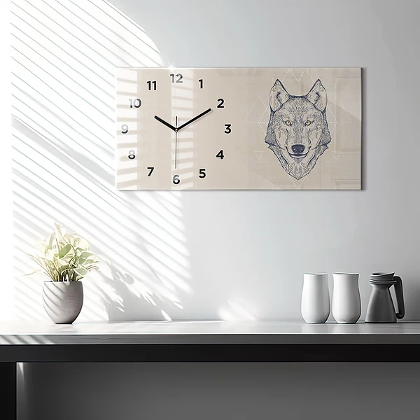 Horizontale Uhr mit motiv Wolfskopf