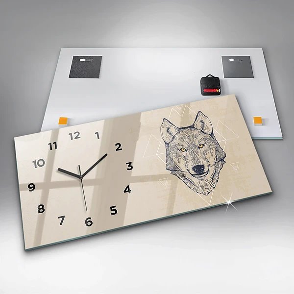 Horizontale Uhr mit motiv Wolfskopf