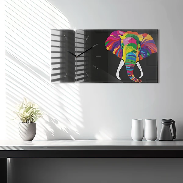 Horizontale Uhr Bunter Elefant