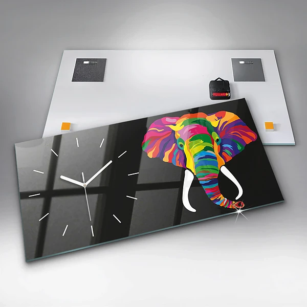Horizontale Uhr Bunter Elefant
