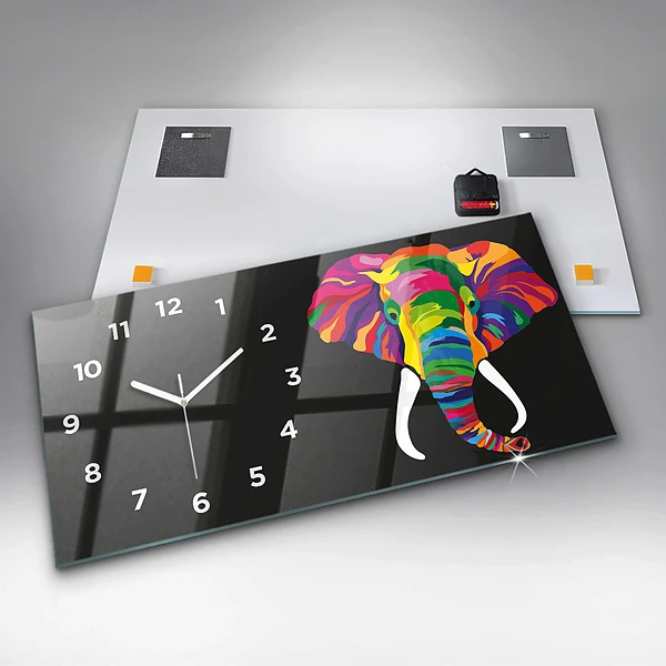 Horizontale Uhr Bunter Elefant