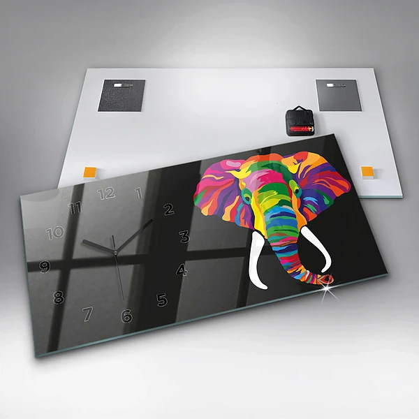Horizontale Uhr Bunter Elefant
