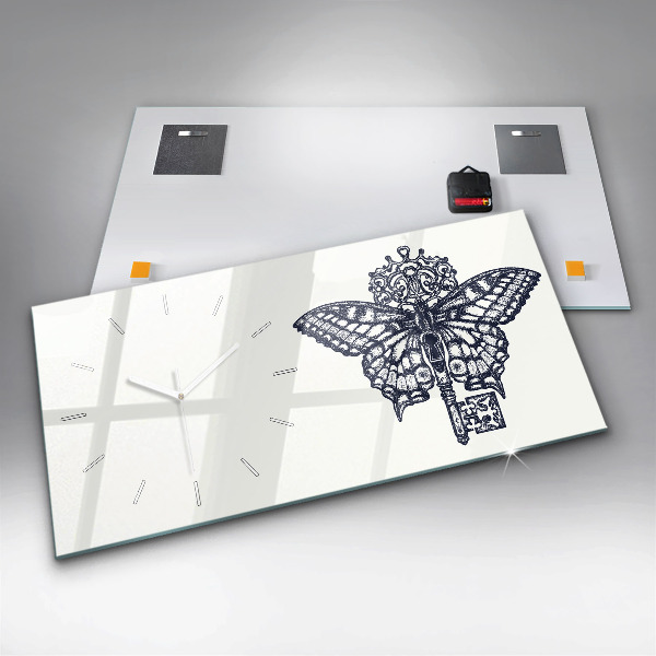 Horizontale Uhr Schmetterling und Schlüssel im Boho-Stil