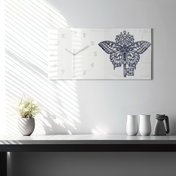 Horizontale Uhr Schmetterling und Schlüssel im Boho-Stil